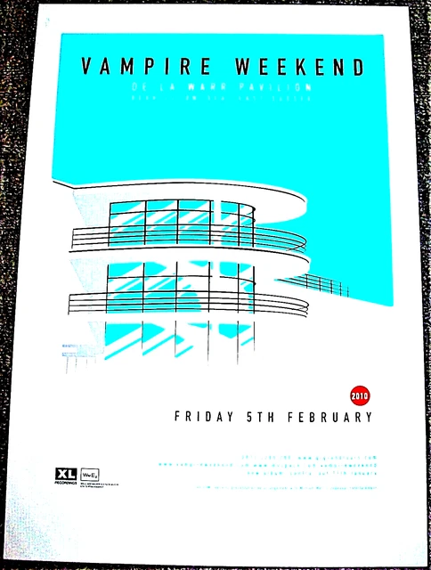 VAMPIRE WEEKEND CONCERT LITHO POSTER FRI 5th FEB 2010 DE LA WARR PAVILION U.K.