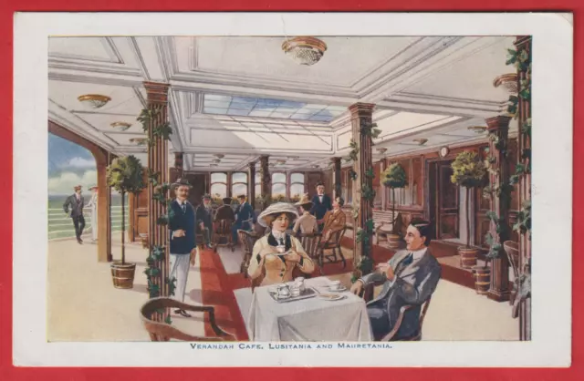 Shipping Advertisement Pcd. "Lusitania & Mauretania Verandah Cafe", Unused, Vg.