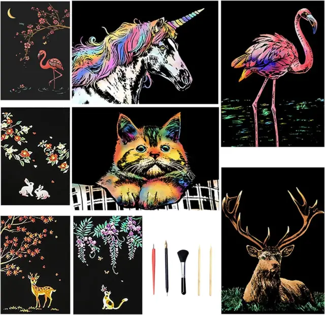 Arte de arañazos de animales, 8 piezas lámina hecha a mano pintura de arañazos arte y artesanías regalos arte