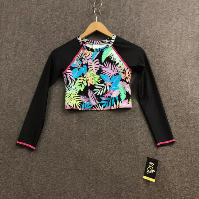 Art Class Multicolor Crop Top Long Sleeve Shirt Leaves Print Girls L 10/12 NWT