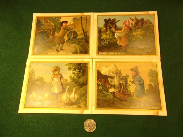 Rare Complete Set Of 4 Vtg Antique Cards "Burnett's Cologne Water" (Cocoaine) ++