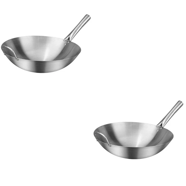 2x Cuisine Wok Pan Wok Pan Acier inoxydable Poêle Wok Pan