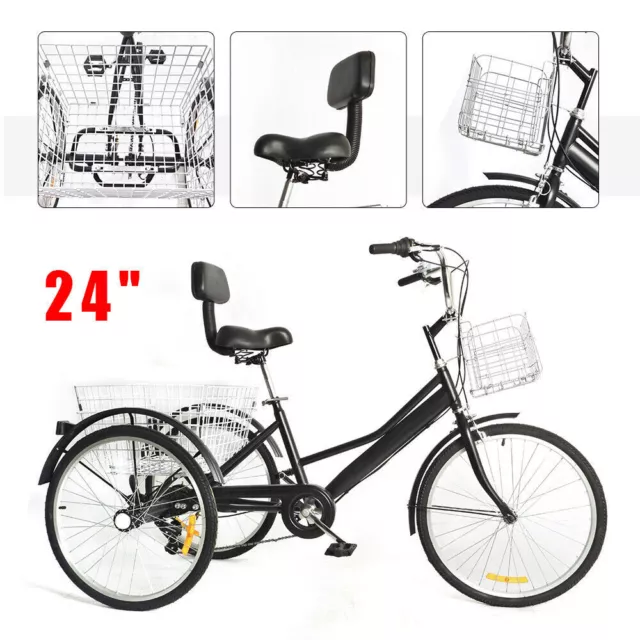 24" 7-Gang Erwachsene Dreirad Fahrrad Kreuzfahrt Tricycle Klappbar & Korb 3