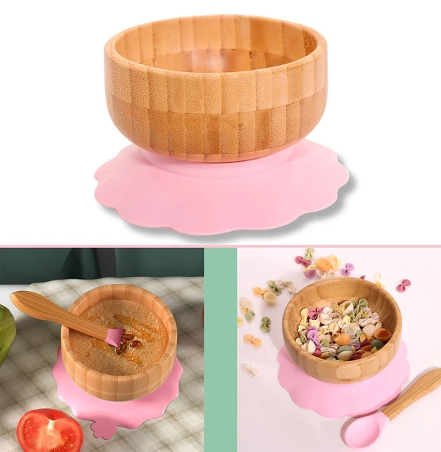 Juego de cuencos de bambú bebé cuenco de bambú con ventosa y cuchara bebés niños pequeños