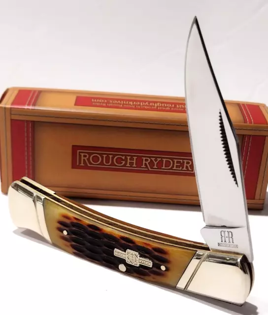 Rough Ryder Amber Jigged Bone 2.75" Clip Point Lockback 3.75" Pocket Knife RR081