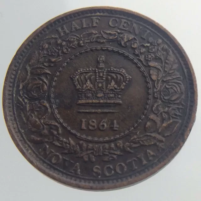 1864 Nova Scotia Canada Half Cent Circulated KM 7 Bronze Victoria Coin V299