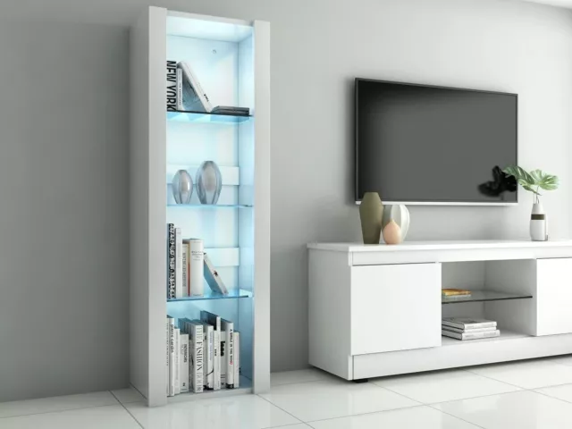 High Gloss White Tall Display Cabinet Cupboard Storage Sideboard with LED Lights