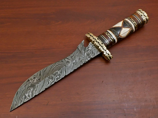 Rody Stan CUSTOM HAND MADE DAMASCUS STEEL BLADE BOWIE HUNTING KNIFE - BRASS