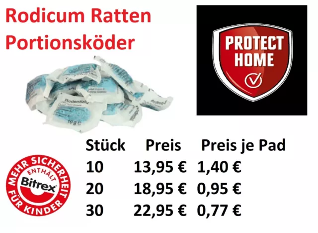 Rodicum Rattengift Mäusegift Pads Portionsköder 27 ppm 10 g