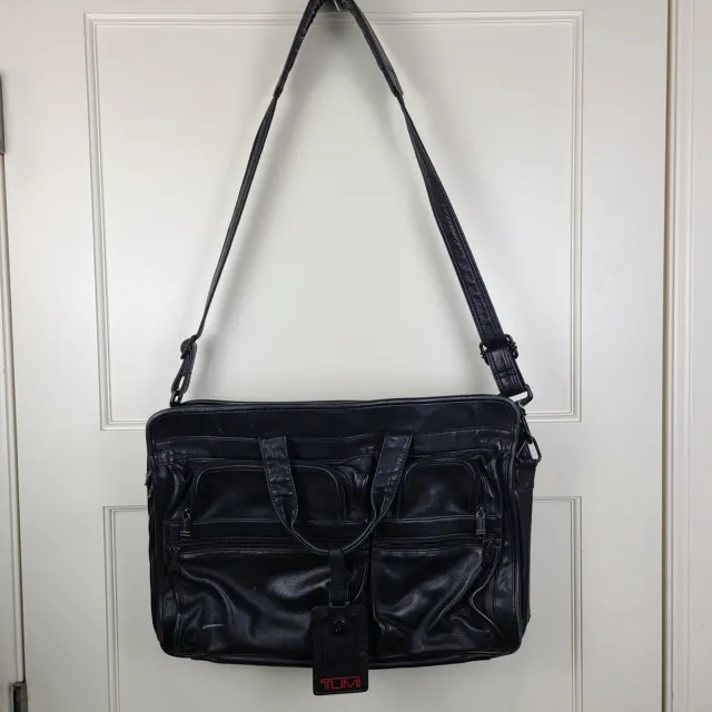 TUMI Alpha Black Napa Leather 17” Messenger Laptop Briefcase Bag 2
