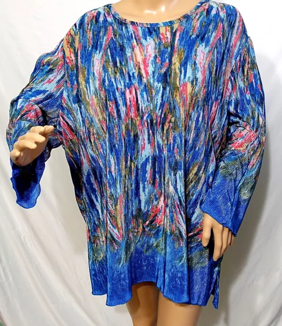 Southern Lady Women Plus Size 1x 2x 3x Pink Blue Coral Crinkle Tunic Top Blouse