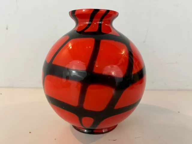 Vintage Kralik Bohemian Czech Tango Orange Bulbous Art Glass Vase