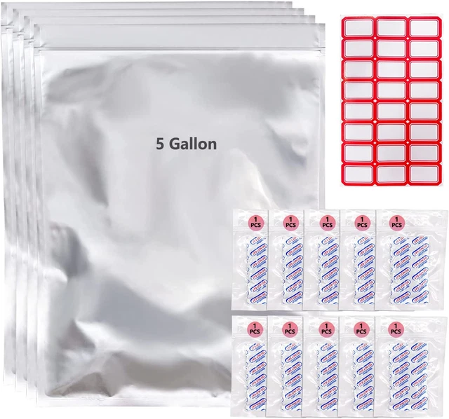 10 PCS 5 Gallon Mylar Bags for Food Storage, Mylar Bags with Oxygen Absorbers -