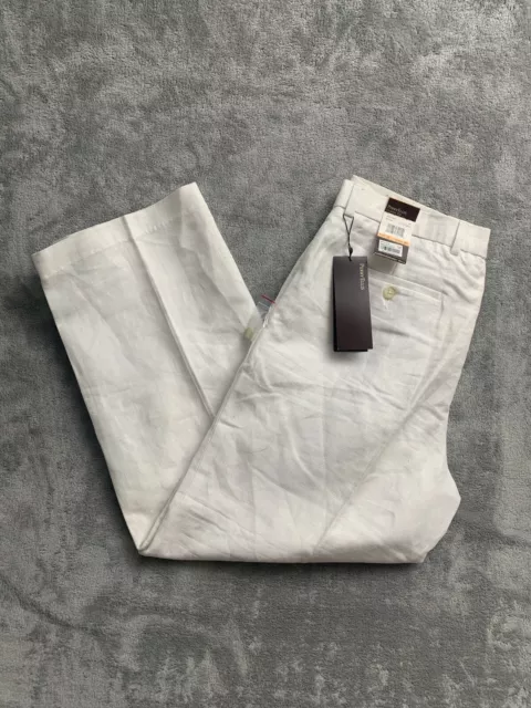Perry Ellis Pants Mens Size 36 x 32 Linen Blend  Premium Chino Relaxed White