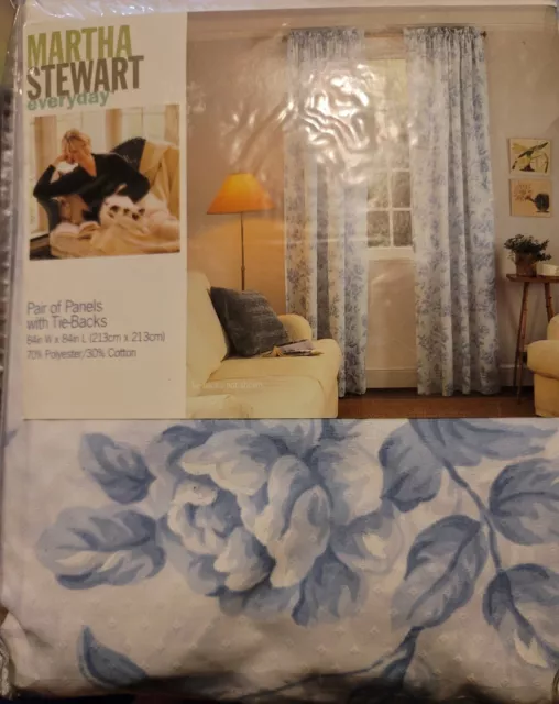 Martha Stewart Pair Of Panels Country Blue & White Farmhouse 84"x 84"