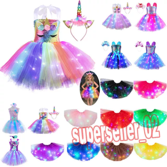 Kids Girls LED Light Up Princess Dancing Skirt Halloween Christmas Cosplay Dress 3