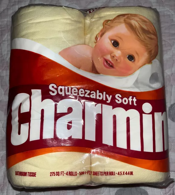 Vintage Red Charmin Bathroom Tissue Toilet Paper 4 Pack Roll Baby Movie  prop 90s
