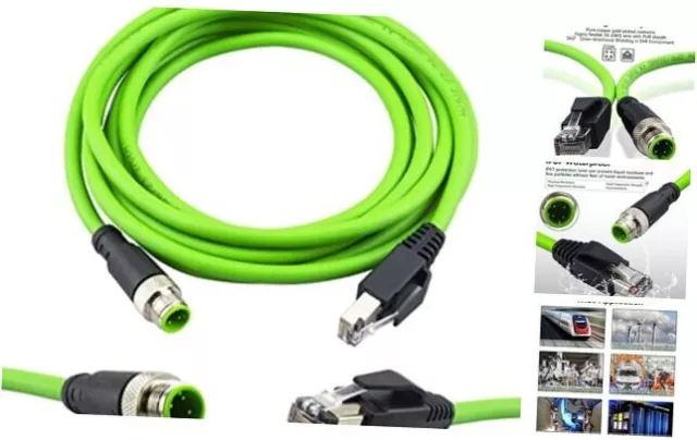 M12 to RJ45 Industrial Ethernet Cable,Automation Systems 10Ft-Cat5e D code 4Pin