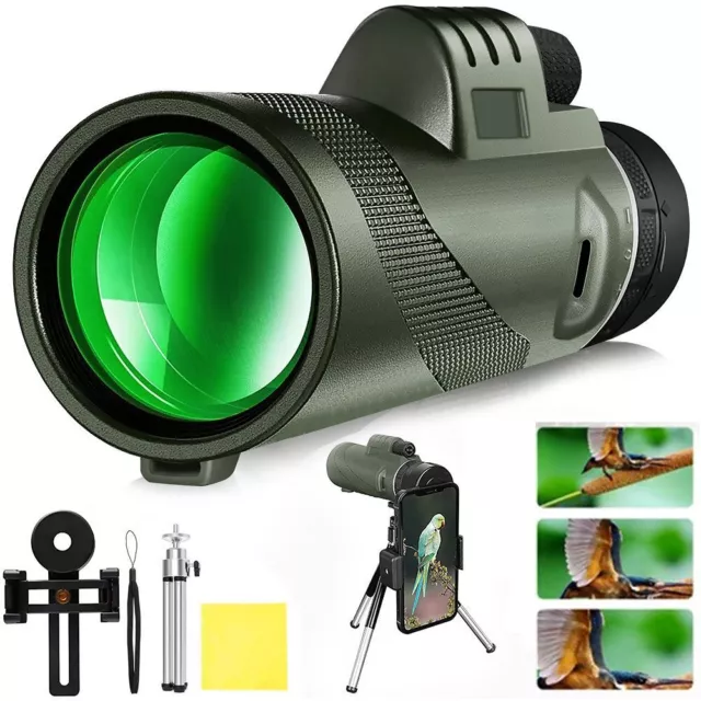 Telescope 80X100 HD Handheld Monocular Zoom Hunting Camping Tripod + Phone Clip