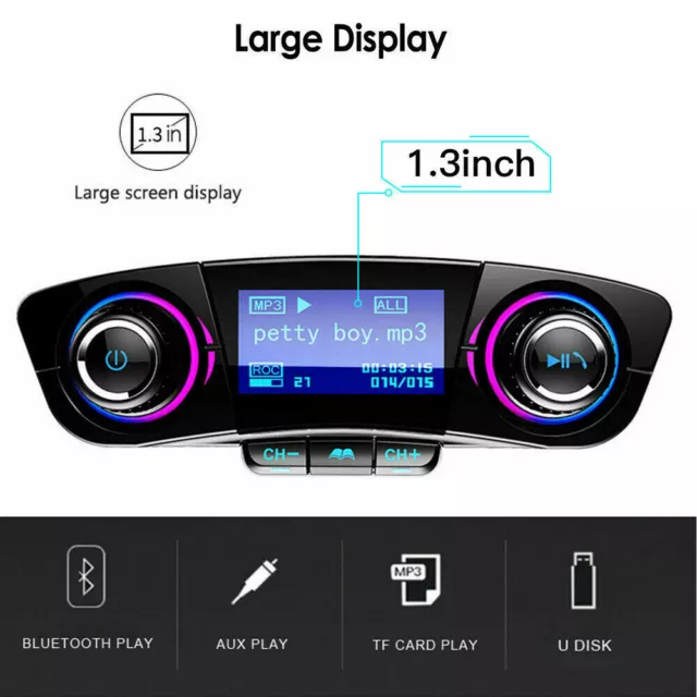 Car Bluetooth FM Transmitter Wireless Handsfree Kit MP3 Player USB Dual Charger