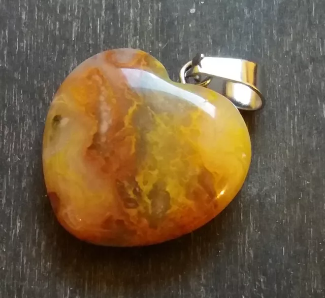 Pendentif AGATE CRAZY LACE, Cœur en Gemme AGATE du MEXIQUE, Pierre fine d'AGATE