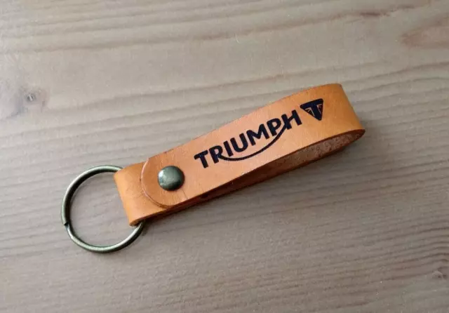 Triumph Motorcycle Hand Made Laser Engraved Leather Key Fob Belt Hanger Gift