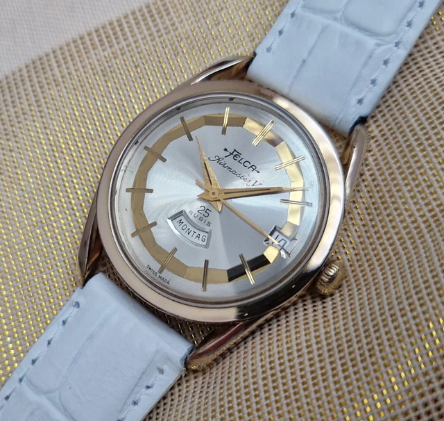 Peugeot Orologio Da Uomo Placcato Oro 14 Carati – Cinturino In Pelle Vintage, Movimento Seiko Al Quarzo, Lunare