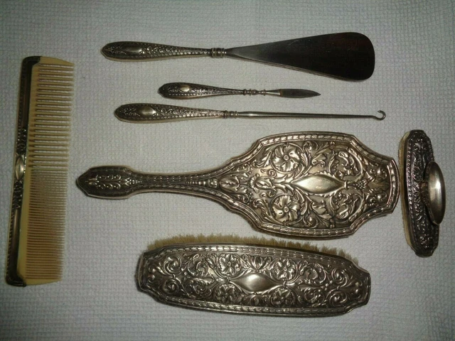 VINTAGE pettine spazzola 5 pezzi in ARGENTO 800 anni '40 VEDI FOTO DETTAGLIATE