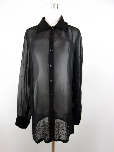 Womens Vtg 90 Beaded Formal Party Over Dress Sheer Chiffon Long Shirt sz XL BF89