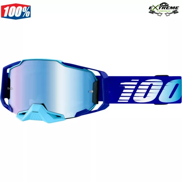 Maschera Occhiali Blu 100% Armega Motocross Lente Specchio Blu Enduro Yamaha