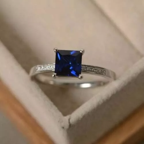 925 Sterling Silber Handmade Zertifiziert 5 Karat Blau Saphir Geschenk Ring Für