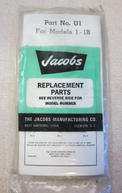 NEW Original Jacobs U1 Jaws & Threaded Nut Repair Kit for 1-1B Drill Chuck, NOS!