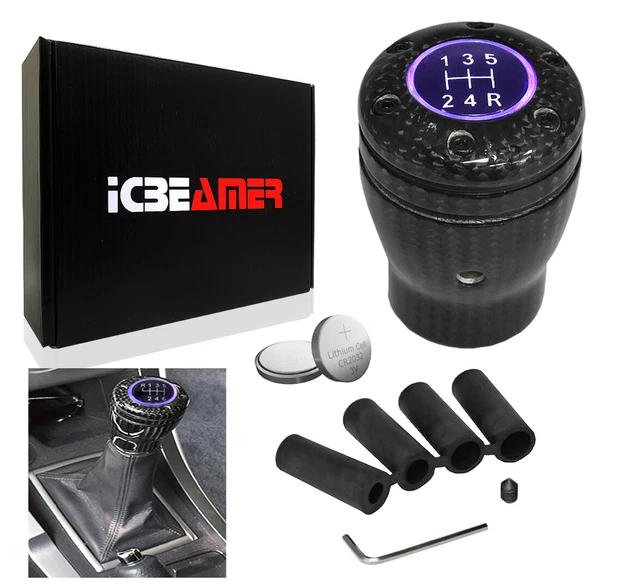 JDM Black Real Carbon Fiber Purple LED Manual Stick Shift Knob 5 6 Speed E89