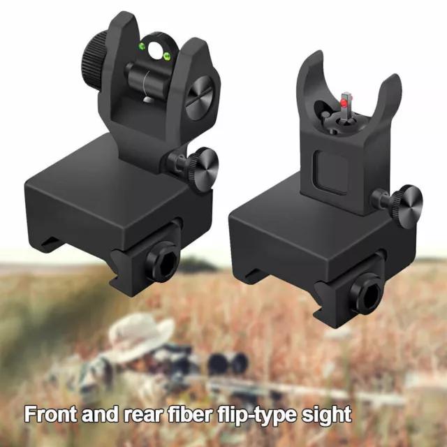 Tactical Polymer Fiber Optics Iron Sights Flip-up Front and Rear Sights Black