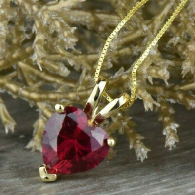 2.00 Ct Heart Shape Red Ruby Solitaire Pendant Necklace 14k Yellow Gold