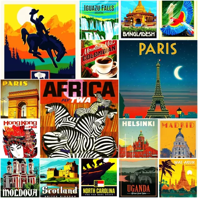 All Country Fridge Magnet Around The World Art Retro Vintage 2x3" BUY 2 GET 2 A