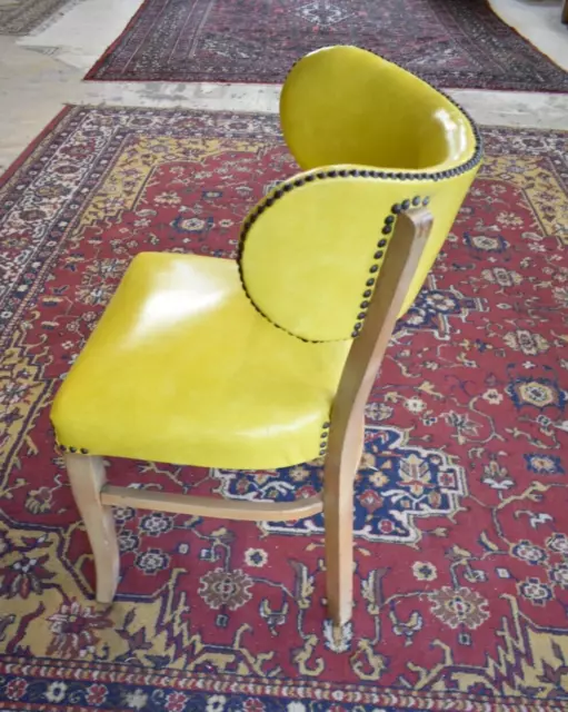 Mid Century Modern Yellow Vinyl Upholstered Wood Side Chair