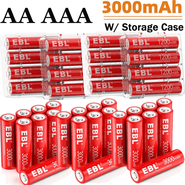 EBL 1.5V RECHARGEABLE AA AAA Liion Battery 1200 / 3000mwh Lithium