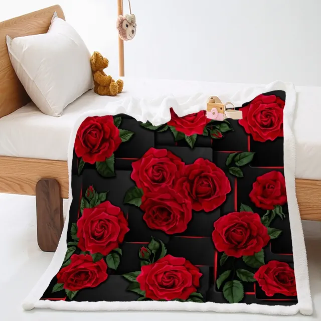Red Rose Throw Blanket Bedding Comfortable Double Layered Blanket