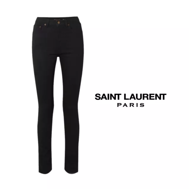 NEW SAINT LAURENT High Rise Skinny Jeans in Worn Black Size 26