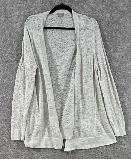 J Jill Cardigan Womens XL Light Gray Open Front Open Knit Sweater Long Sleeve