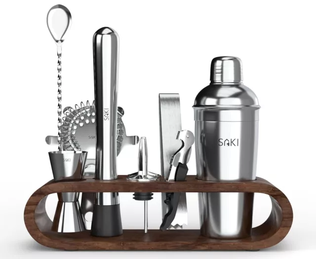 Stainless Steel Cocktail Shaker Gift Set with Stand - 10 Pieces Bartender Kit