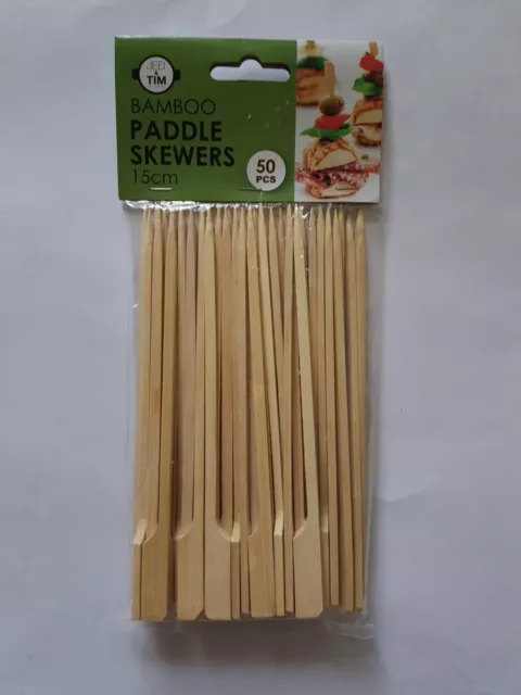 Bamboo Paddle Skewers BBQ Sticks Wooden Picks Fruit Kebab Cocktail Party 15cm