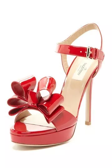 NIB Valentino Garavani triple bow red patent open toe sandal heel 36 6