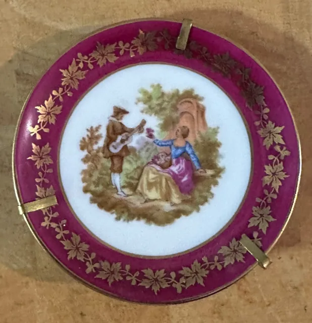 Limoges France Small Pink Gold Gilt Collectors plate Courting Couple 2