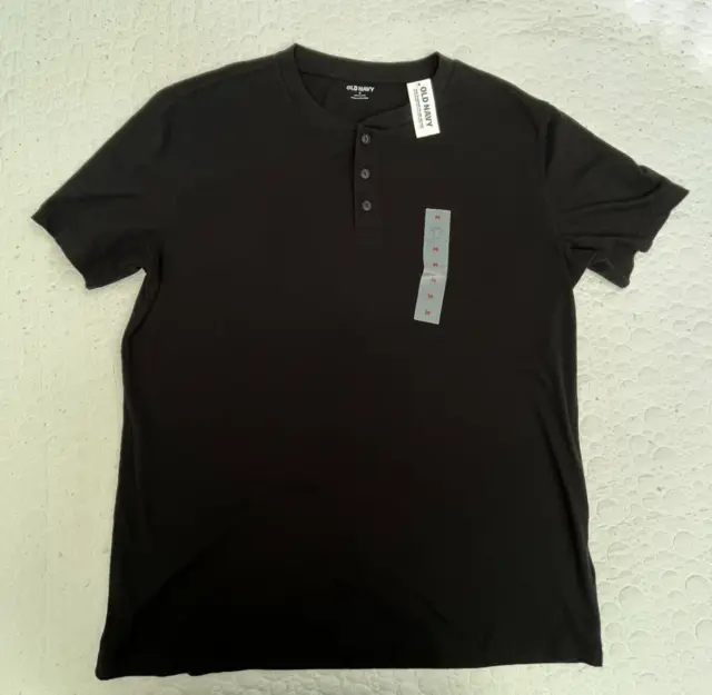 Old Navy Men's Henley Medium Short Sleeve T-Shirt Black NWT