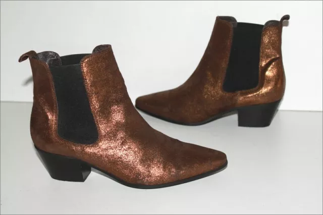 Bottes Cuir San Marina Marron Et Bronze - Taille 37 - Doublées Cuir - Occasion Très Bon état