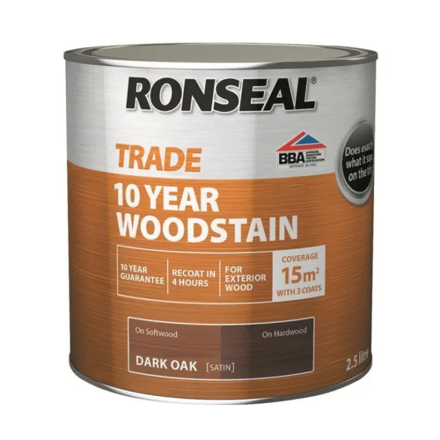 Ronseal Trade 10 años mancha de madera marrón satinado roble oscuro 2,5 litros 38711