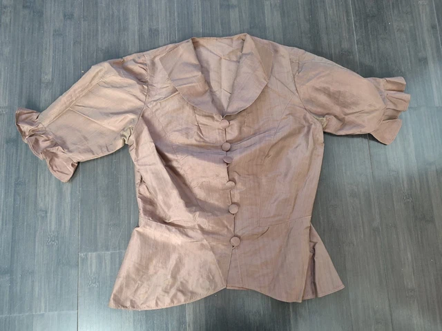 Chemisier Vintage 1910 En Linon Avec Dentelle Faite Main - Taille 38 - Occasion Très Bon état