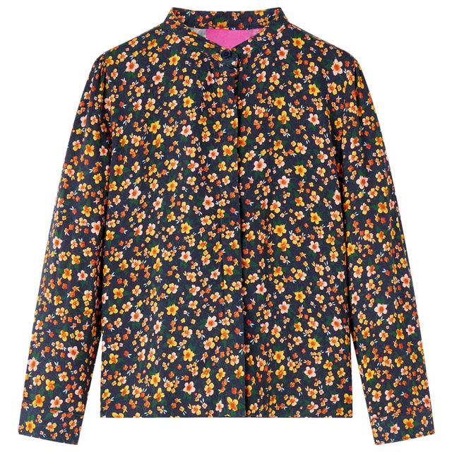 Camicia da Bambina con Colletto Fascia Stampa Floreale Blu Marino 140 vidaXL